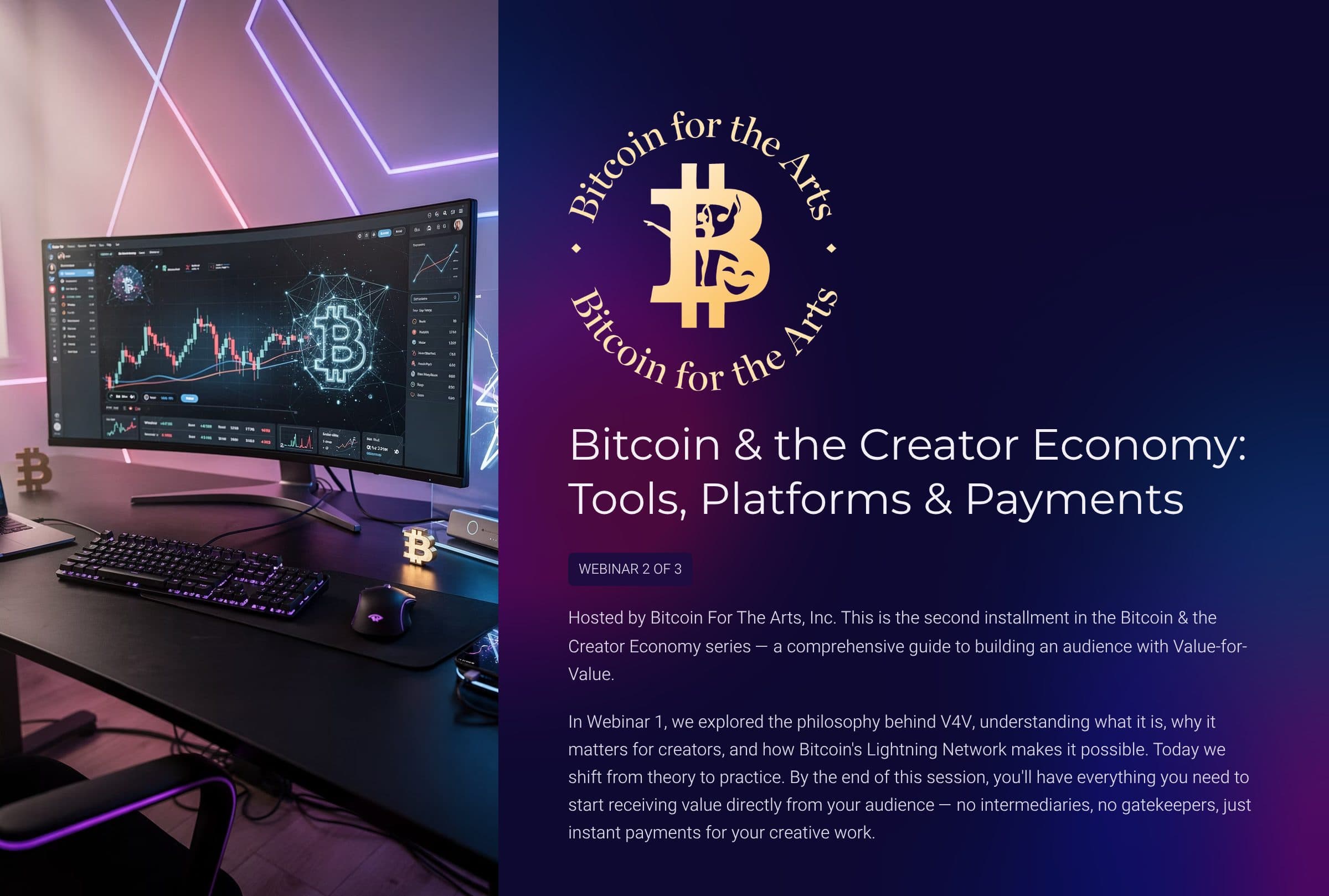 Bitcoin & the Creator Economy: Tools, Platforms, and Payments — webinar cover