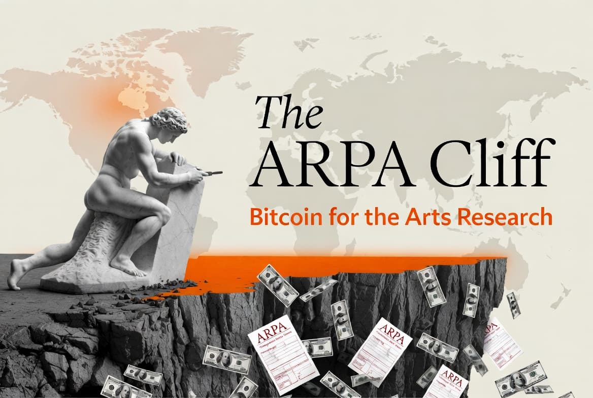 Classical sculpture near a cliff edge representing the temporary ARPA arts funding cliff.