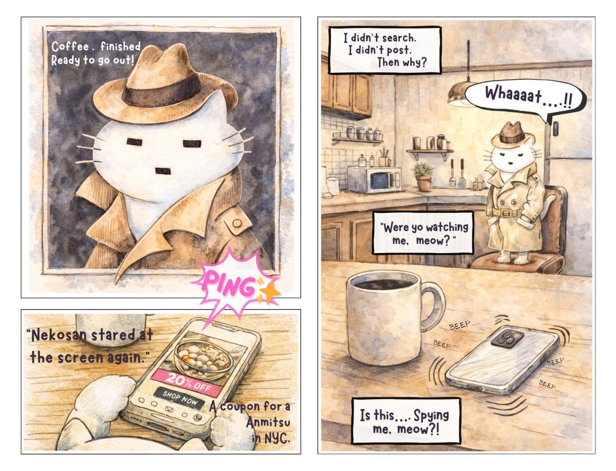 Nekosan detective investigating targeted ads by Hitomi Matsui